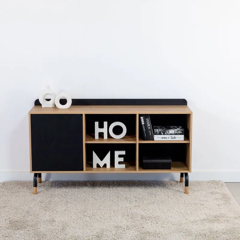 Balcão Credenza 1 Porta 1 Gaveta 136cm Home Office Flexus Hanover/nero