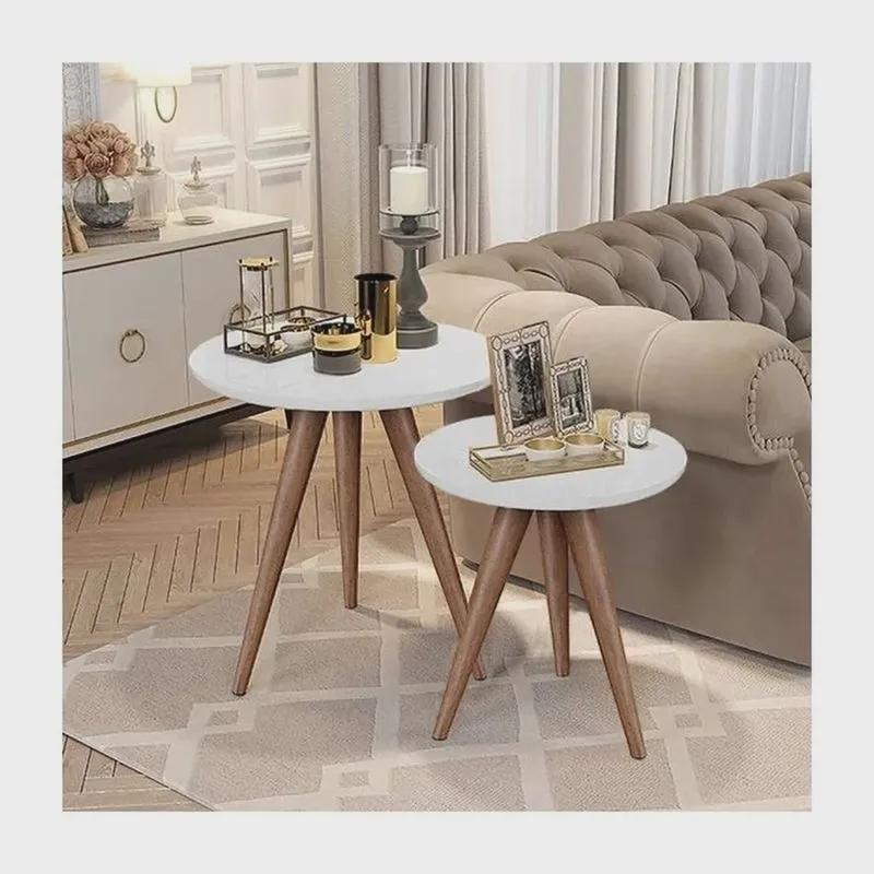 Conjunto Mesa Lateral de Apoio Retrô Pés Palito