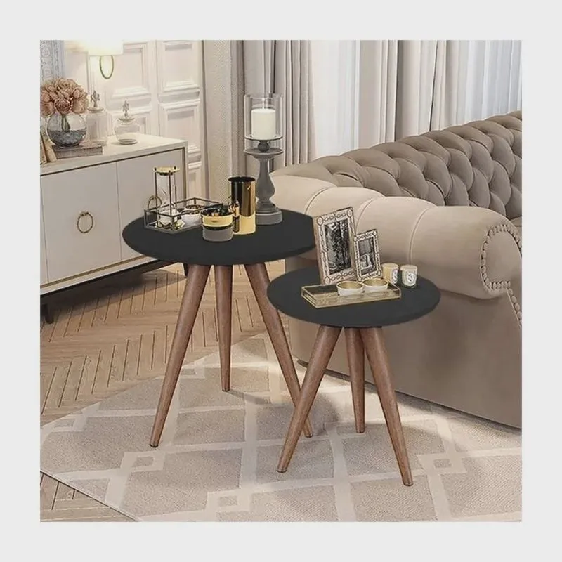 Conjunto Mesa Lateral de Apoio Retrô Pés Palito