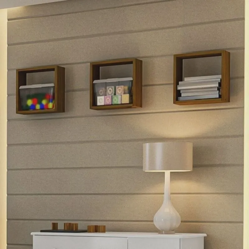 Conjunto com 3 Nichos Organizadores 100% Mdf Carvalho