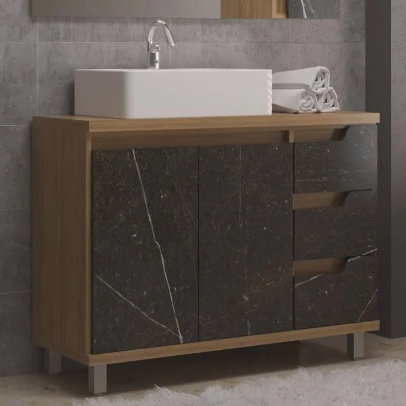 Gabinete de Banheiro 02 Portas 03 Gavetas 100cm com Cuba