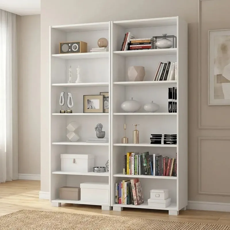 Kit 2 Estantes Para Livros 5 Prateleiras 188cmx181,5cm Office Branco