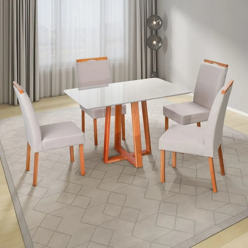 Conjunto Mesa Itália com 4 Cadeiras de Madeira Maciça e Estofada Bella Authentic Espresso Móveis