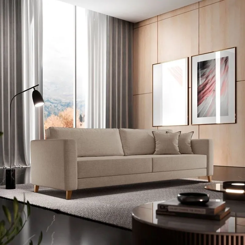Sofá Fixo 3 Lugares Milão 188cm X 90cm X 88cm Bege