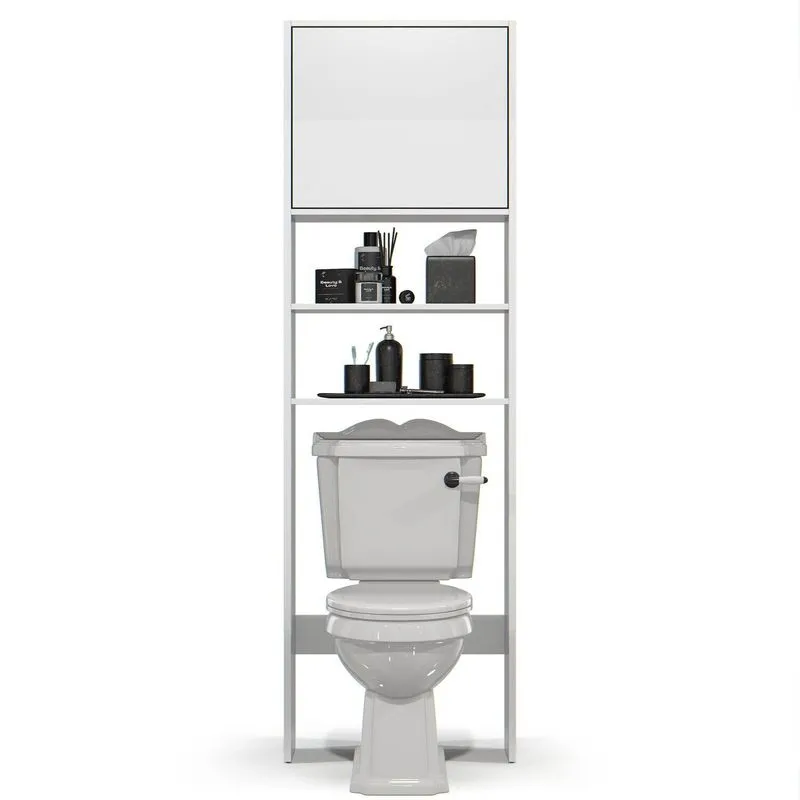 Armário Torre De Banheiro Para Vaso Com Porta Abertura Pistao Branco