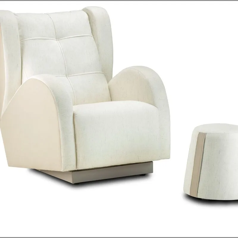 Poltrona Para Quarto De Bebê Carolina Com Puff Tec. 504/636 Bege