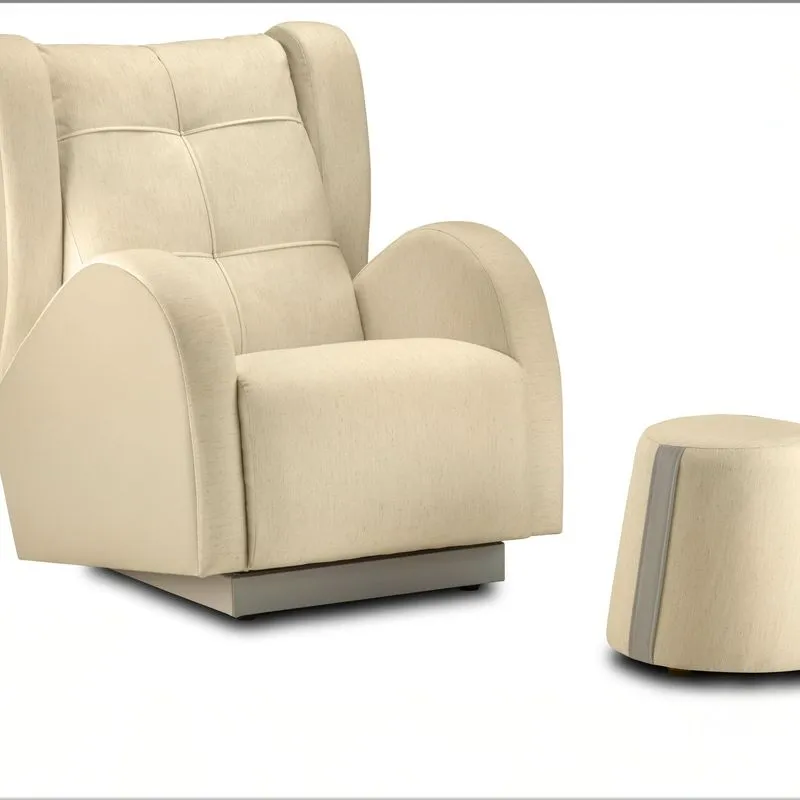 Poltrona Para Quarto De Bebê Carolina Com Puff Tec. 614 Bege