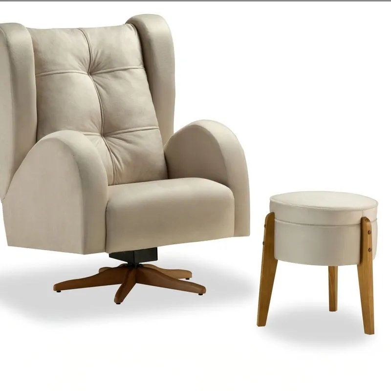 Poltrona Para Quarto De Bebê Cecília Com Puff Tec. 614 Bege