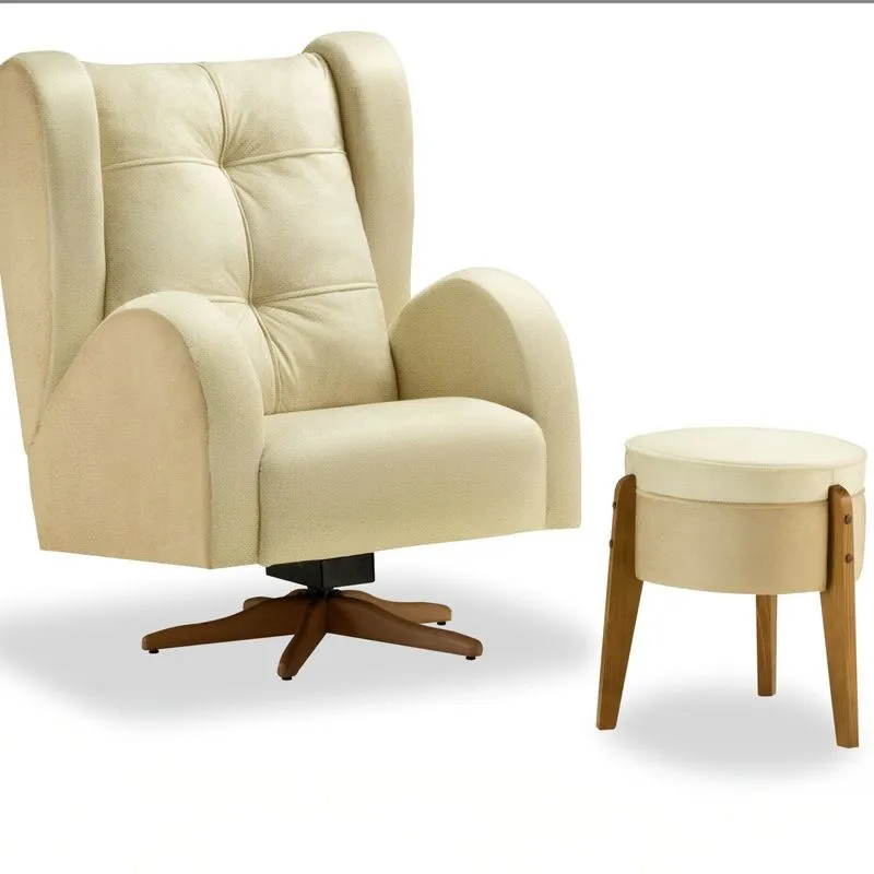 Poltrona Para Quarto De Bebê Cecília Com Puff Tec. 401/406 Bege