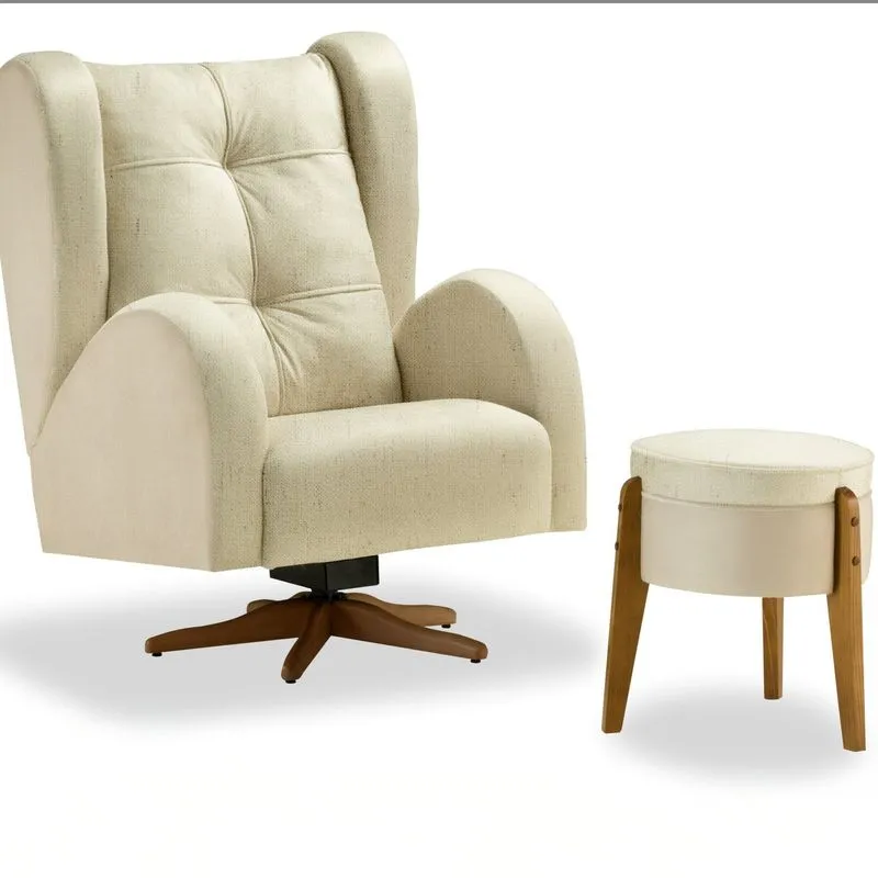 Poltrona Para Quarto De Bebê Cecília Com Puff Tec. 504/636 Bege