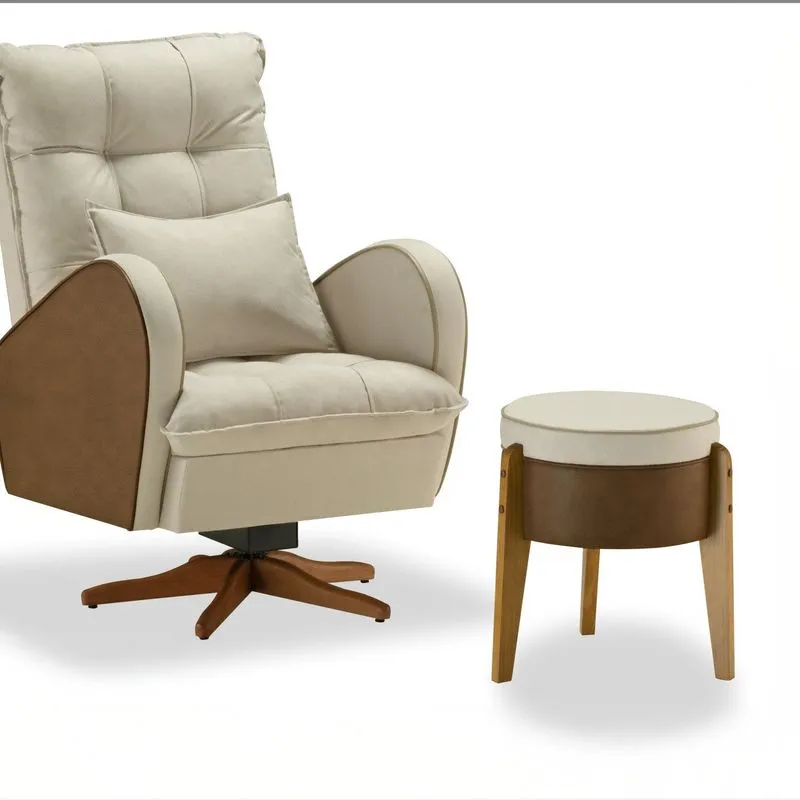 Poltrona Para Quarto De Bebê Jade Com Puff Tec. 502/614 Bege
