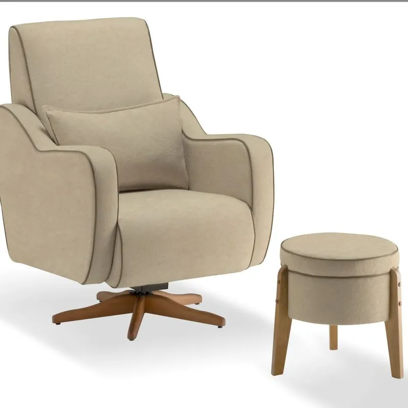 Poltrona Paula Com Puff Tec. 614 Bege