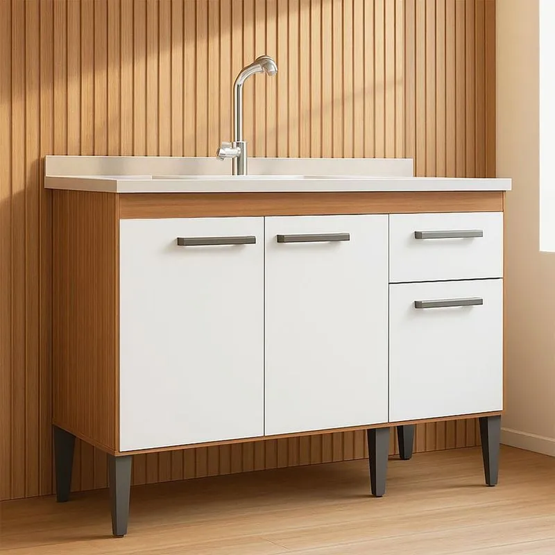 Balcão De Pia 120cm Realeza 3 Portas E 1 Gaveta Branco