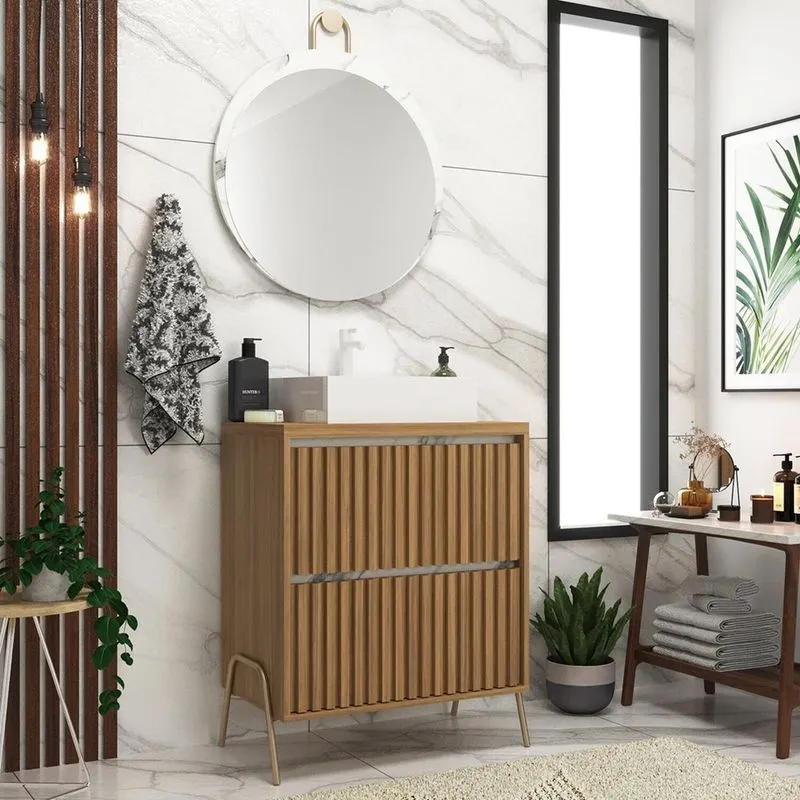 Gabinete De Banheiro 60cm Com Cuba E Espelho Itapuã/thassos
