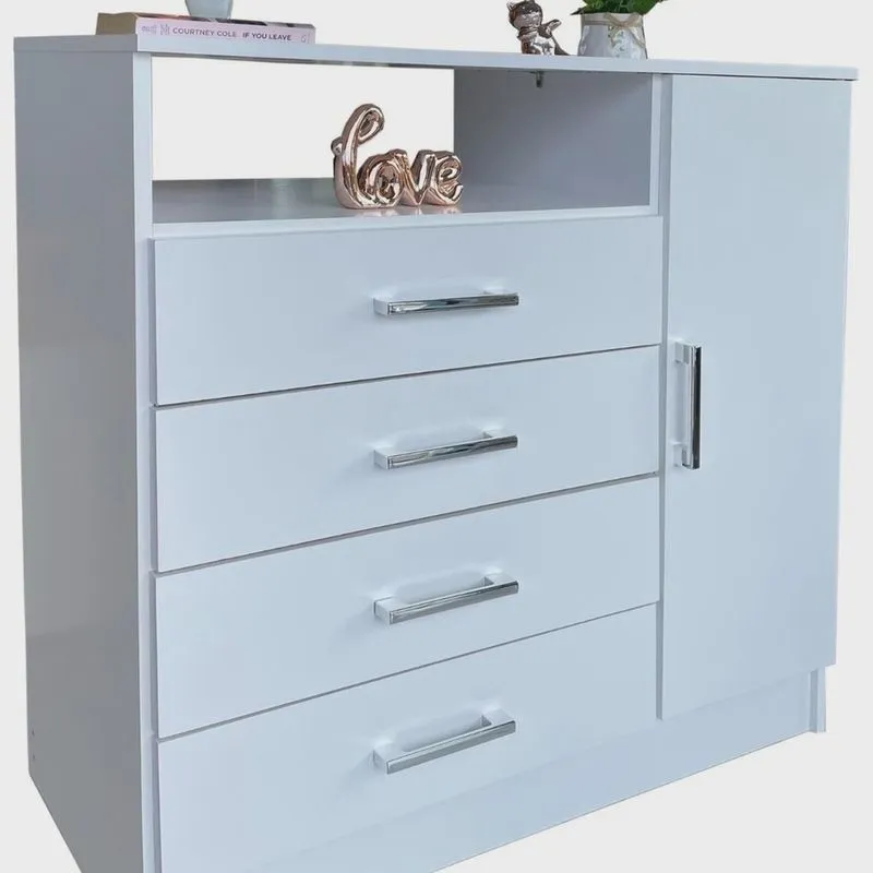 Cômoda 4 Gavetas 1 Porta e Nicho para Quarto