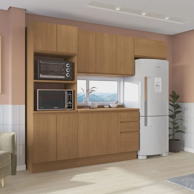 Kit de Cozinha 4 Peças com Tampo de Madeira