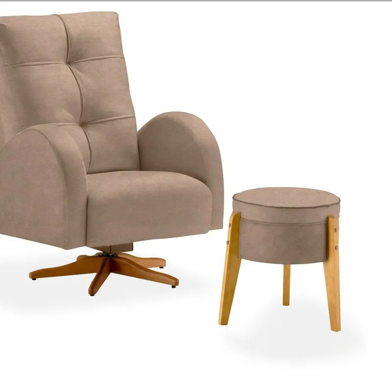 Poltrona Para Quarto De Bebê Helena Com Puff Tec. 615 Marrom