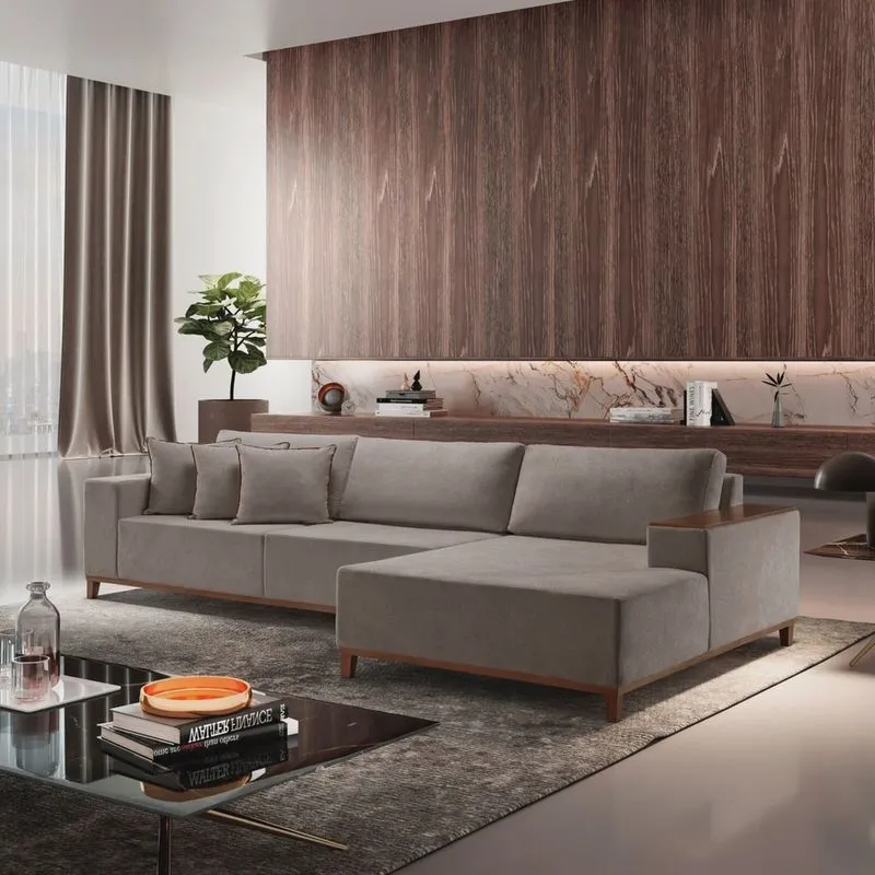 Sofá Grécia 4 lugares com Chaise Linho 2,90M