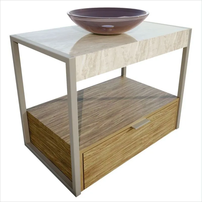 Gabinete Galatas Em Porcelanato 71,2cm X 68,0cm X 43,0cm Bege/amendoeira, Marmo, Cristal Bronze Amendoeira, Marmo, Cristal Bronze