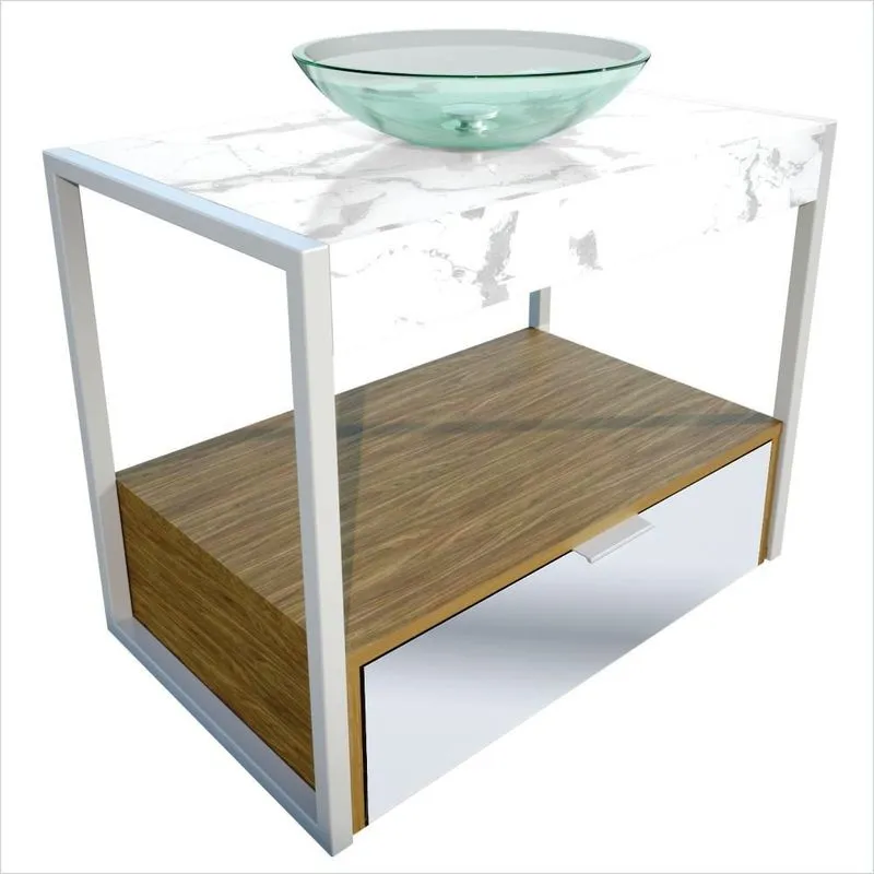 Gabinete Lapas Em Porcelanato 71,2cm X 68,0cm X 43,0cm Branco/amendoeira/le Blanc/incolor/silver Amendoeira/le Blanc /incolor/silver