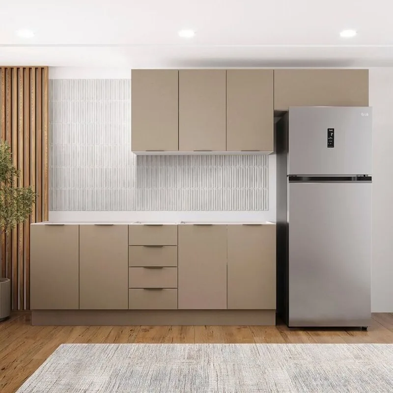 Cozinha Planejada 4 Peças sem Tampo com Rodapé 2 Aéreos e 2 Balcões Ipanema CabeCasa MadeiraOrig Fendi Trama