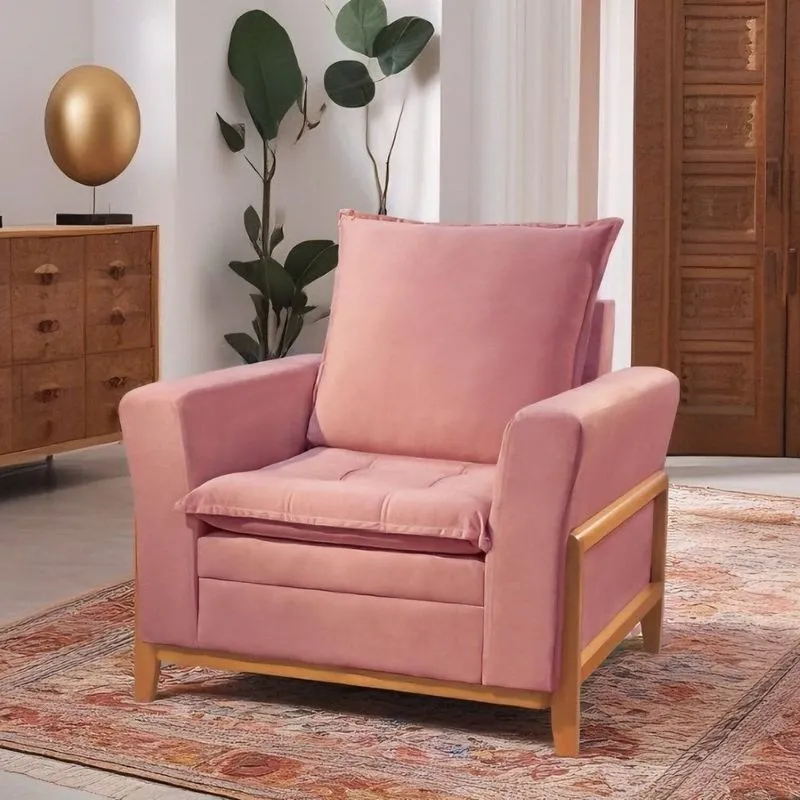 Poltrona França Com Pés E Base Em Madeira Rose