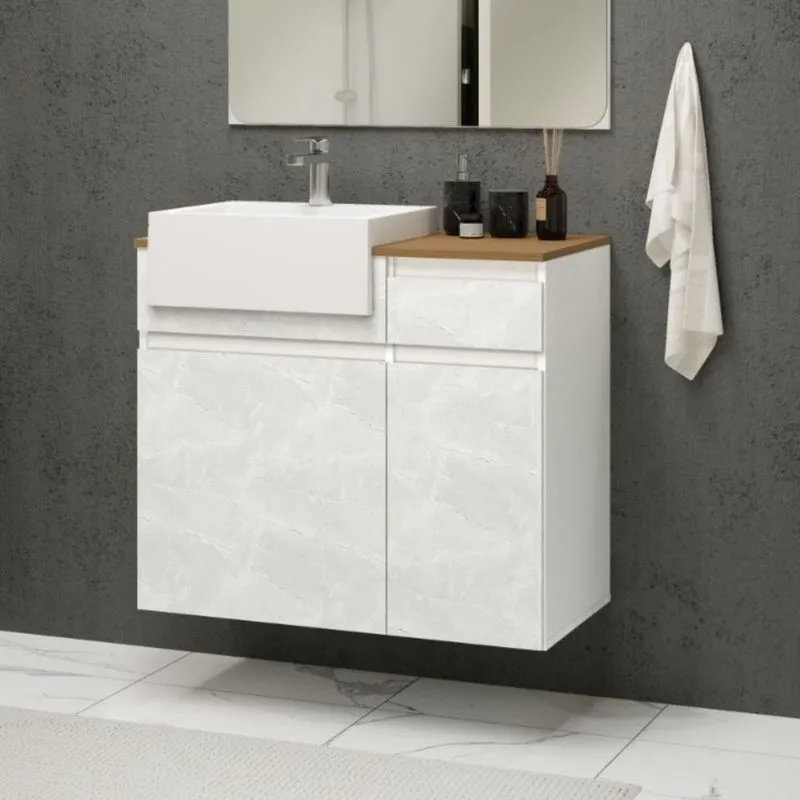 Gabinete Para Banheiro 80 Cm Cora 75,5x46x80,1cm Branco/cristal/amêndoa Branco/cristal/amêndoa