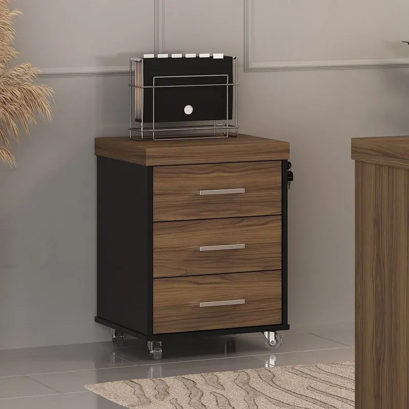 Gaveteiro Executivo 3 Gavetas Com Rodinhas E Chave Para Escritório Artany