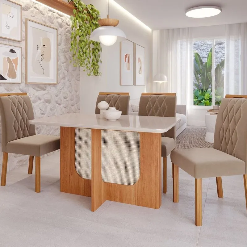 Sala De Jantar Louise 1,30 Com 4 Cadeiras Juliana Marrom/cinamomo/offwhite/joli Cinamomo/offwhite/joli
