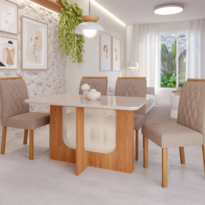 Sala De Jantar Louise 1,30 Com 4 Cadeiras Juliana Marrom/cinamomo/offwhite/bege Cinamomo/offwhite/bege