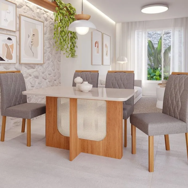 Sala De Jantar Louise 1,30 Com 4 Cadeiras Juliana Marrom/cinamomo/offwhite/grafite Cinamomo/offwhite/grafite