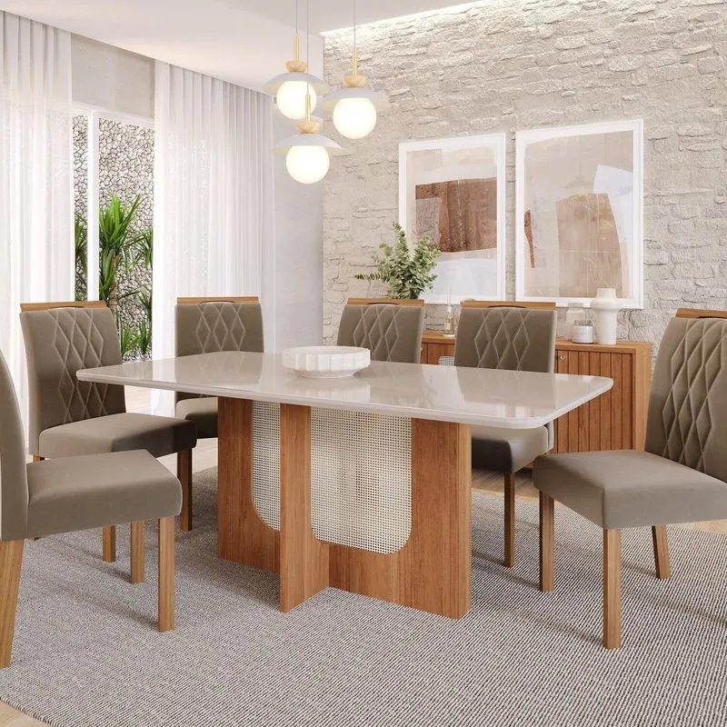 Sala De Jantar Louise 1,80cm Com 6 Cadeiras Juliana Marrom/cinamomo/off White/madeira/joli Cinamomo/ Off White/ Madeira/ Joli