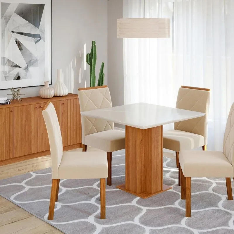 Sala De Jantar Sophia 95 X 95cm Com 4 Cadeiras Fernanda Marrom/cinamomo/offwhite/nude Cinamomo/offwhite/nude