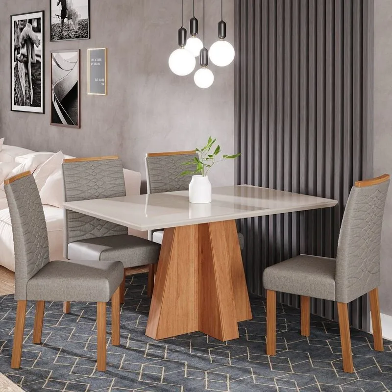 Sala De Jantar Patricia 130 Cm Com 4 Cadeiras Clarice Marrom/cinamomo/offwhite/grafite Cinamomo/offwhite/grafite