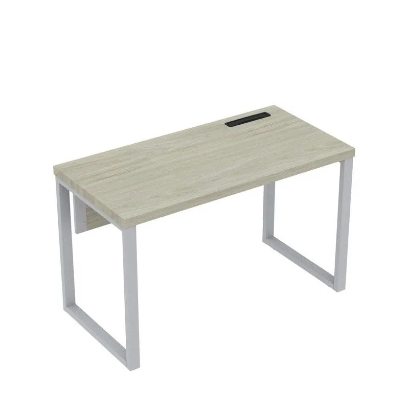 Estação De Trabalho Mesa Plataforma Escritório Tubular Para 1 Pessoa Com Caixa De Tomada Pe40tub Bege E Cinza Castanheira Natural/cinza