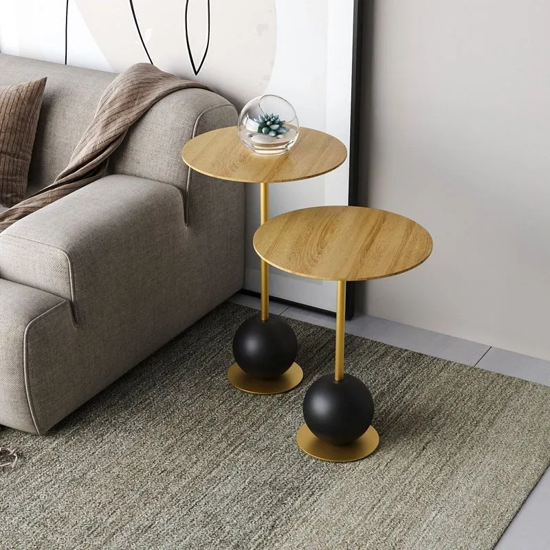 Conjunto Mesa Lateral De Canto Milão 65x40x40cm Marrom 100% Mdf Lamina Natural