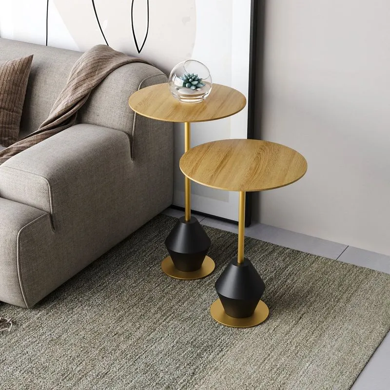 Conjunto Mesa Lateral De Canto Asti 65x40x40cm Marrom 100% Mdf Lamina Natural
