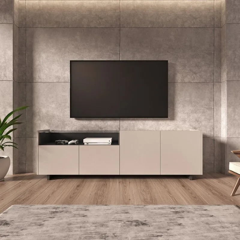 Rack Para Tv Até 50 Polegadas 180cm 4 Portas E Nicho Fume Cinza Fumê/grafite