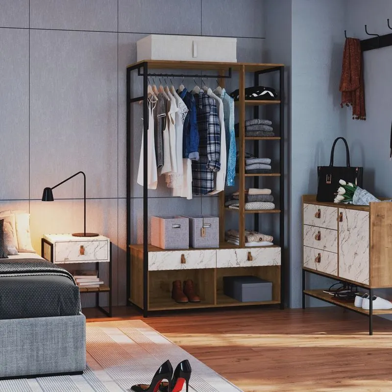 Mini Closet com Duas Gavetas e Corrediça Tescópica, Prateleiras, Pe com Regulagem WoodMel /
