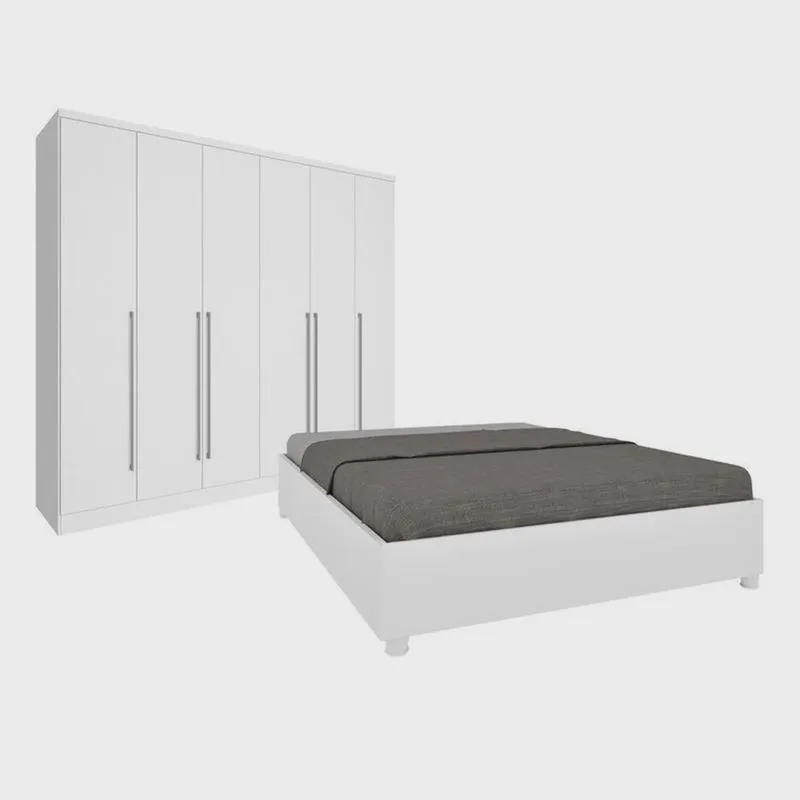 Quarto De Casal Guarda-Roupa 6 Portas Portugal E Cama Box Casal Monaco Espresso Móveis Neve