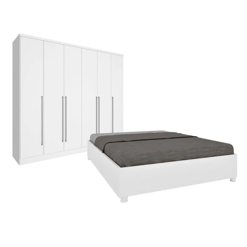 Quarto De Casal Guarda-roupa 6 Portas Portugal E Cama Box Casal Monaco Espresso Móveis Branco/neve Branco/neve