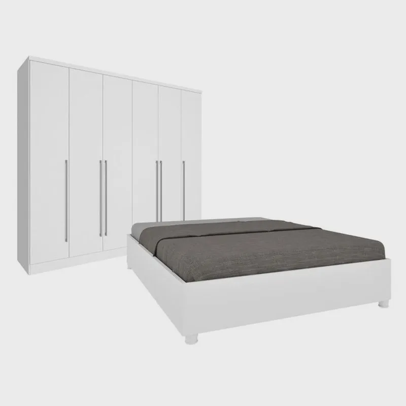 Quarto De Casal Guarda-Roupa 6 Portas Portugal E Cama Box Casal Queen Monaco Espresso Móveis Neve