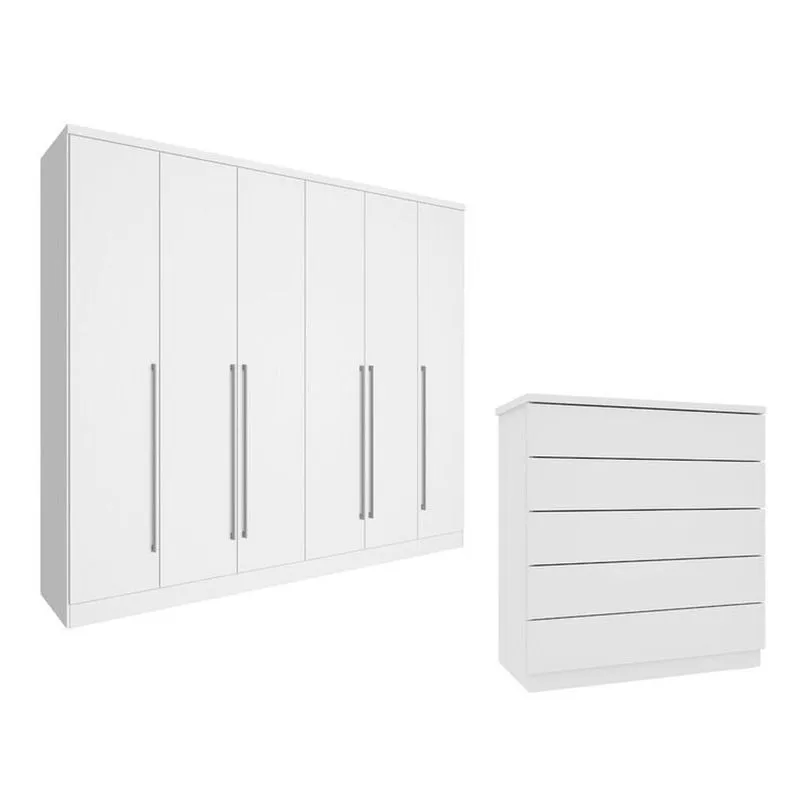 Guarda-roupa 6 Portas Portugal E Cômoda 5 Gavetas Florença Espresso Móveis Branco/neve Branco/neve