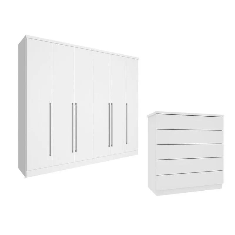 Guarda-roupa 6 Portas Portugal E Cômoda 5 Gavetas Florença Espresso Móveis Branco/neve Branco/neve
