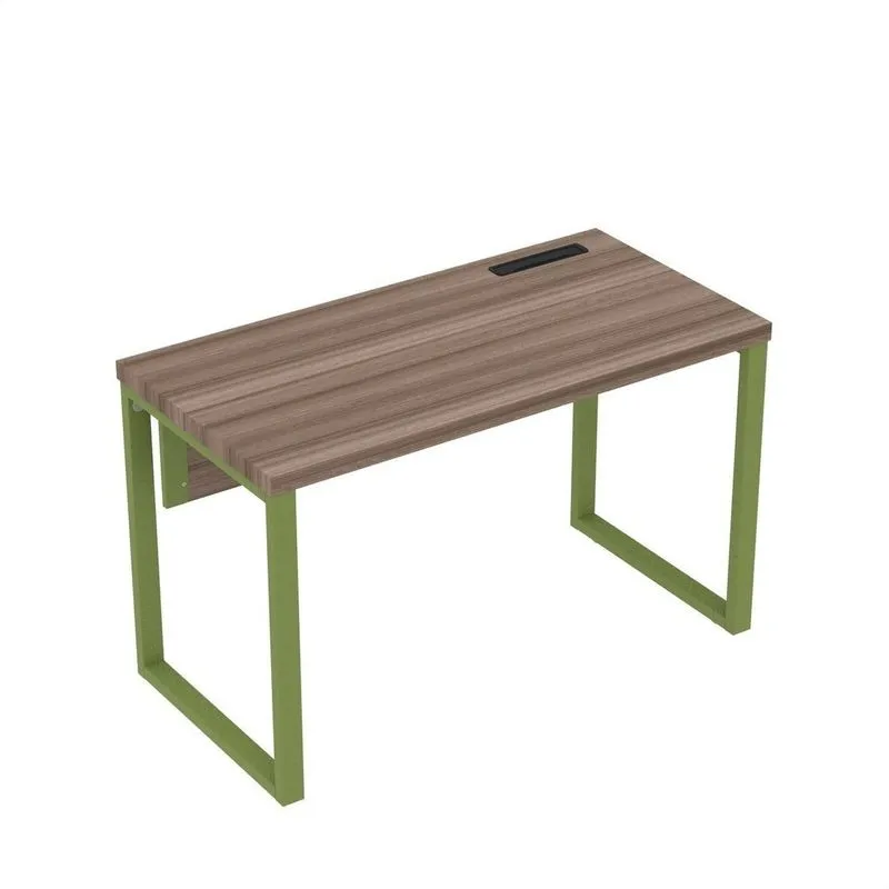 Estação De Trabalho Mesa Plataforma Escritório Tubular Para 1 Pessoa Com Caixa De Tomada Pe40tub Verde E Marrom Walnut/verde Miró