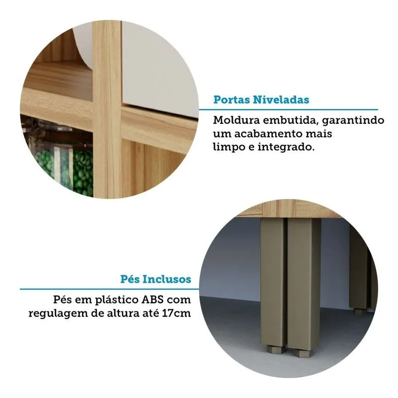 Cozinha Compacta Modulada 100% Mdf 4 Peças 9 Portas 3 Gavetas E Vidro 274cm Vicenza Espresso Móveis Bege/amêndoa/off White Amêndoa/off White