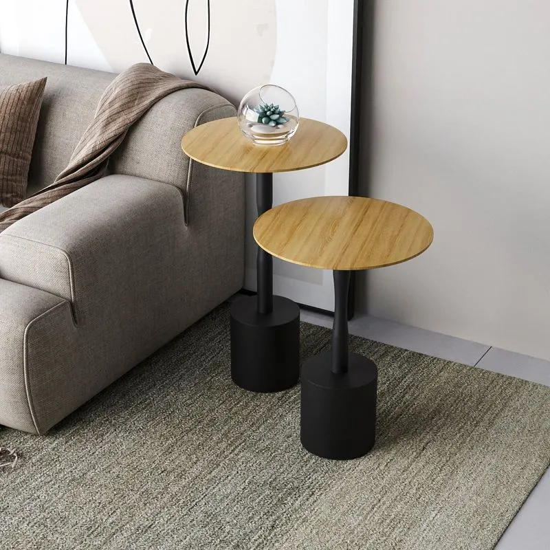 Conjunto Mesa Lateral De Canto Parma 100% Mdf 65cm X 40cm X 40cm Marrom Natural / Preto