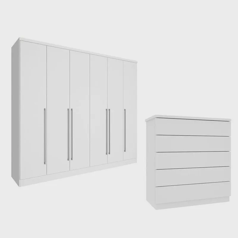Guarda-Roupa 6 Portas Portugal E Comoda 5 Gavetas Premium Espresso Móveis Neve