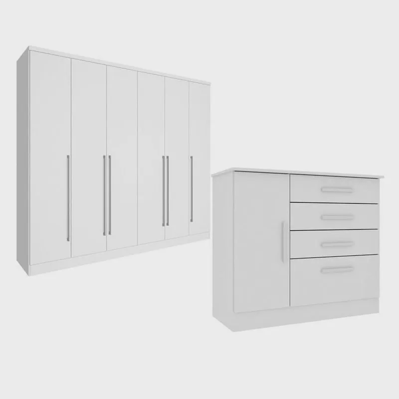 Guarda-Roupa 6 Portas Portugal E Comoda 4 Gavetas Chicago Espresso Móveis Neve