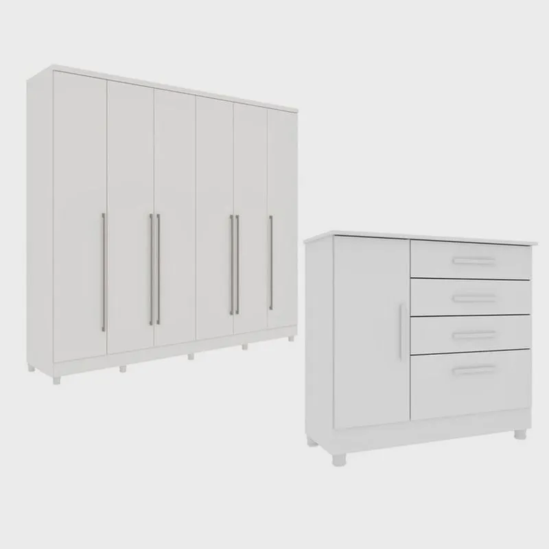 Guarda-Roupa 6 Portas Portugal E Comoda 4 Gavetas Chicago Com Pés Espresso Móveis Neve